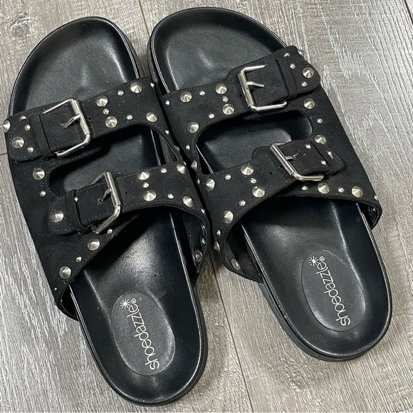 Shoedazzle Black Studded Slide Sandals Size 8 - Picture 2 of 4